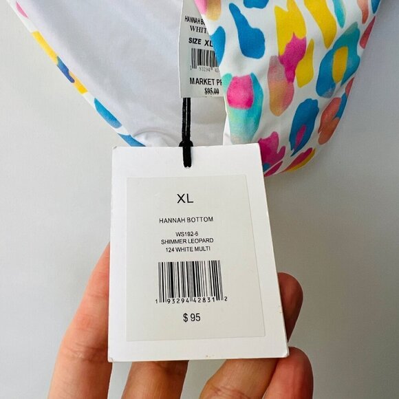 Onia NWT Alexa Watercolor triangle bikini bottom, White/blue/pink, Size XL - Picture 7 of 8